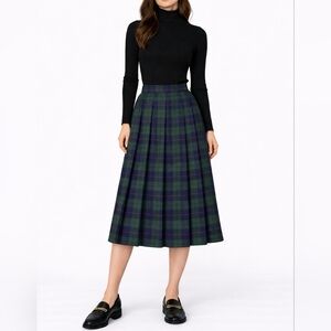 VINTAGE MICHELLE STUART Plaid Pleated Skirt | 14 | Green Navy | Preppy Tartan